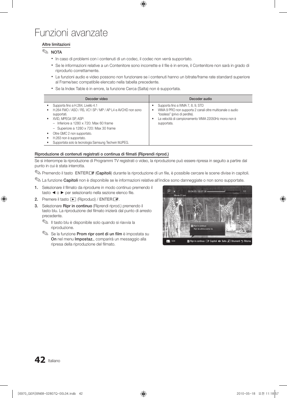 Funzioni avanzate | Samsung PS50C6970YS User Manual | Page 234 / 256