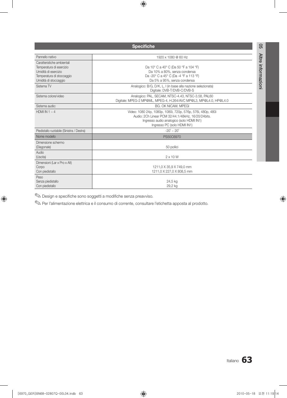 Samsung PS50C6970YS User Manual | Page 255 / 256