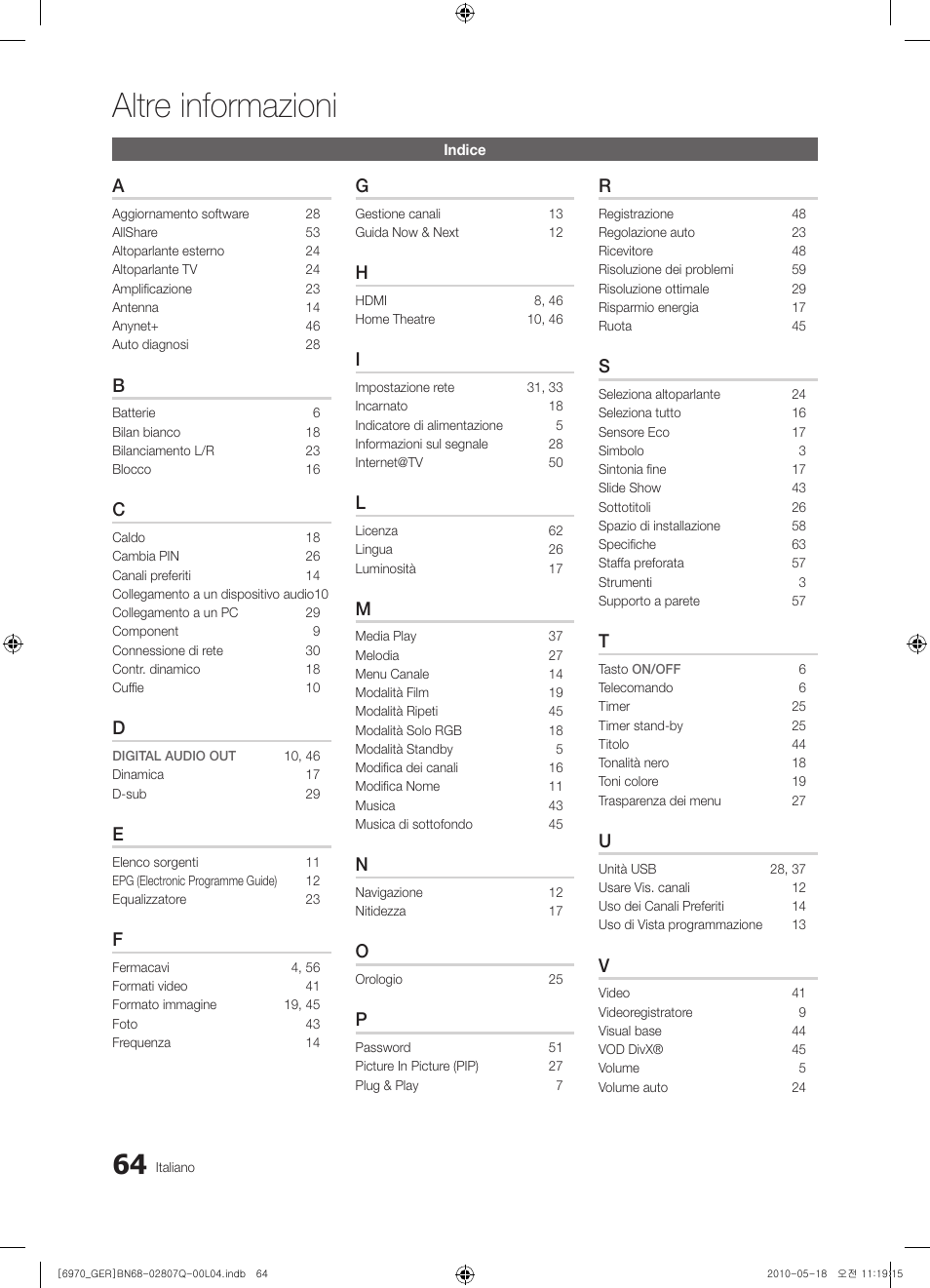 Altre informazioni | Samsung PS50C6970YS User Manual | Page 256 / 256