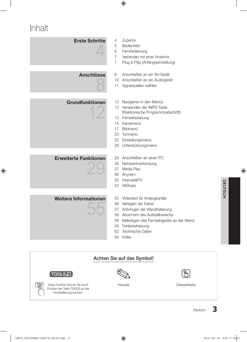 Inhalt | Samsung PS50C6970YS User Manual | Page 67 / 256