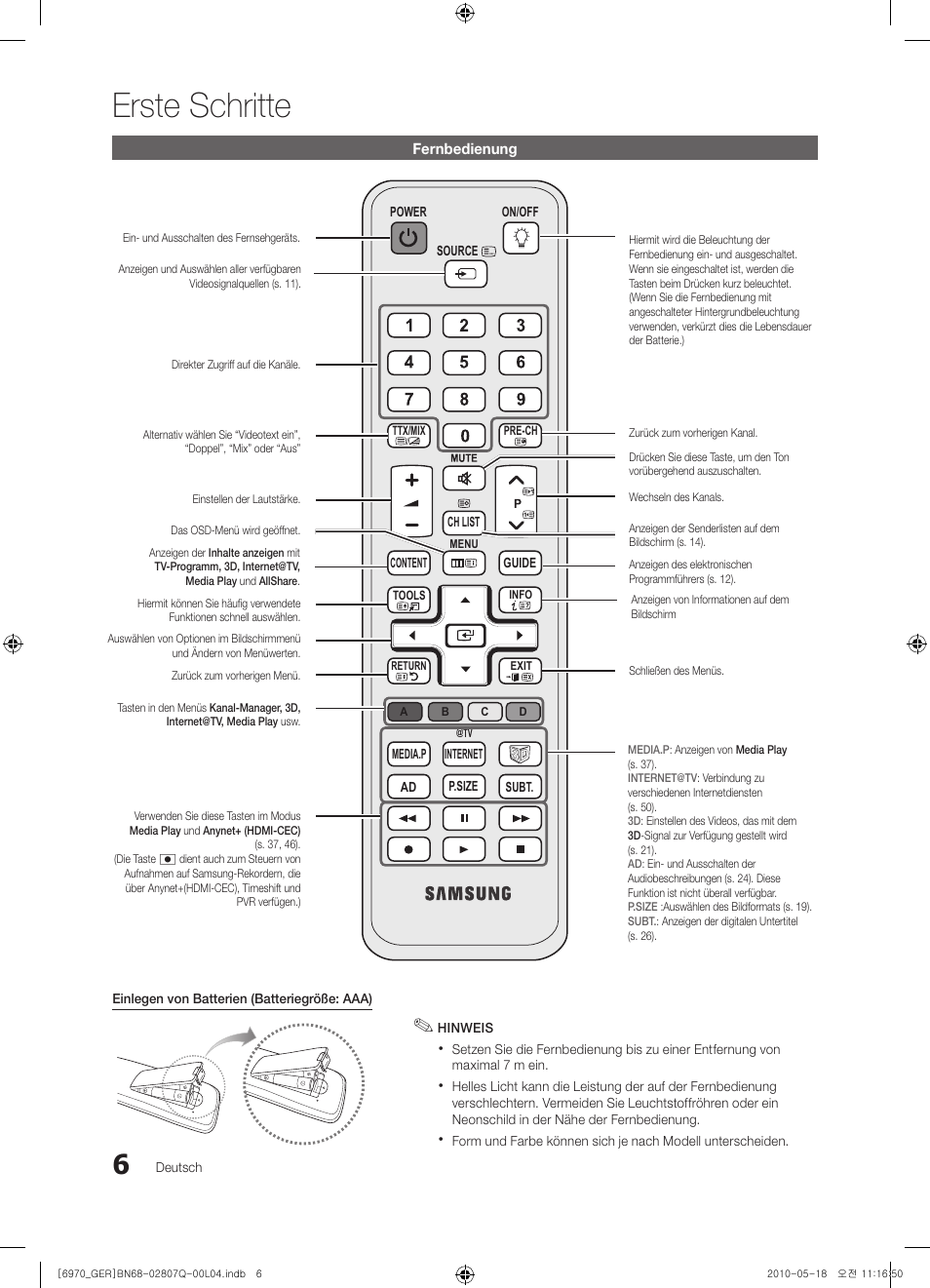 Erste schritte | Samsung PS50C6970YS User Manual | Page 70 / 256