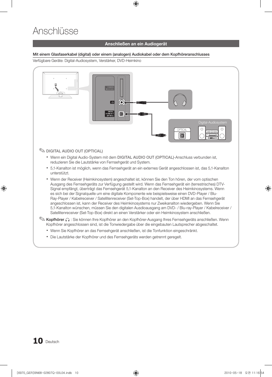 Anschlüsse | Samsung PS50C6970YS User Manual | Page 74 / 256