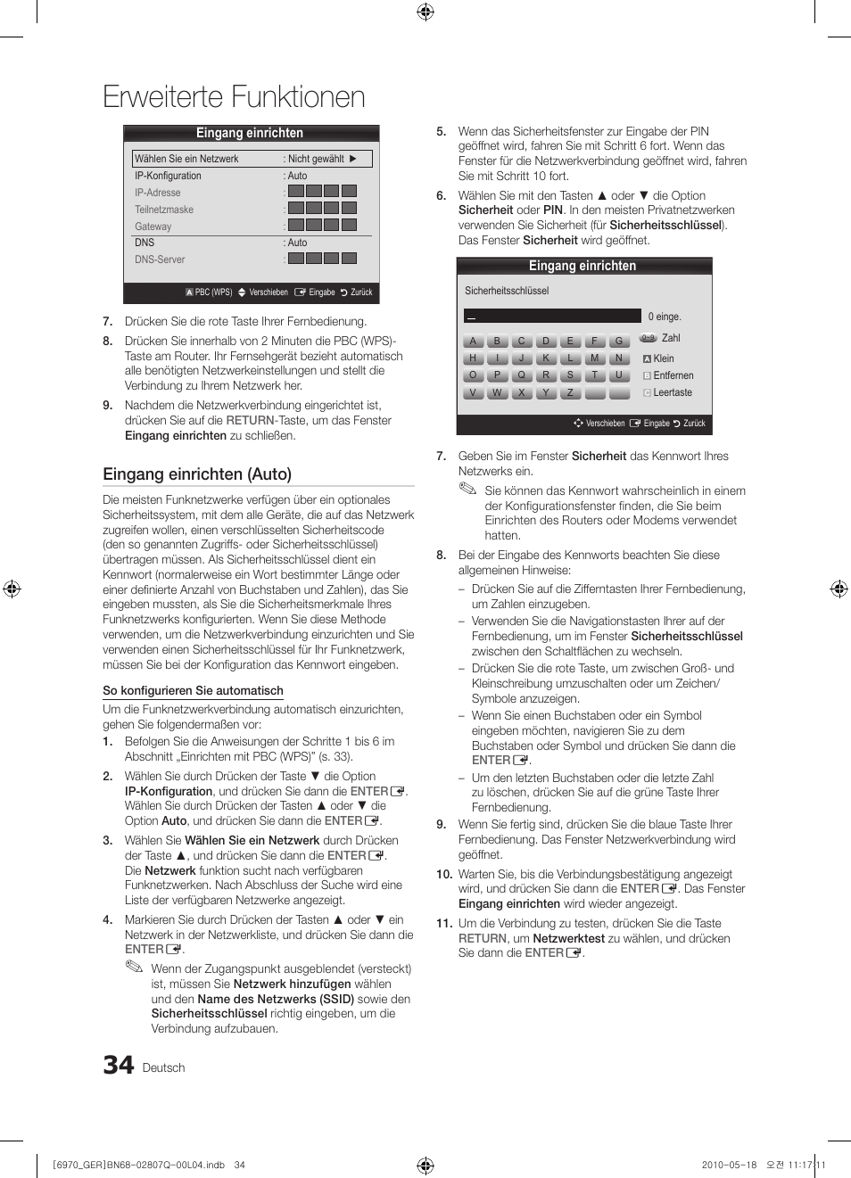 Erweiterte funktionen, Eingang einrichten (auto) | Samsung PS50C6970YS User Manual | Page 98 / 256