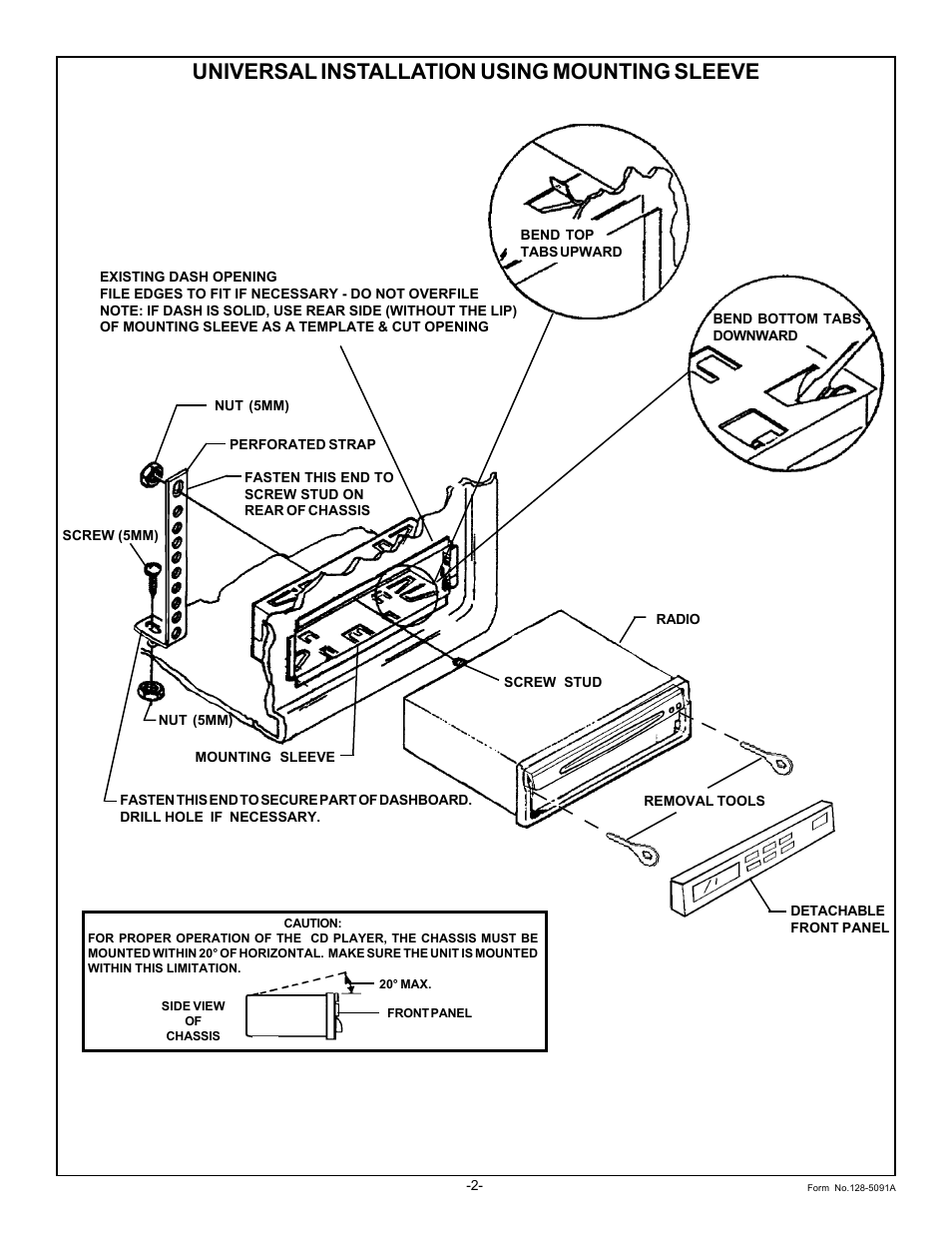 Universal installation using mounting sleeve | Audiovox Prestige Detachable Face Stereo Systems User Manual | Page 3 / 4