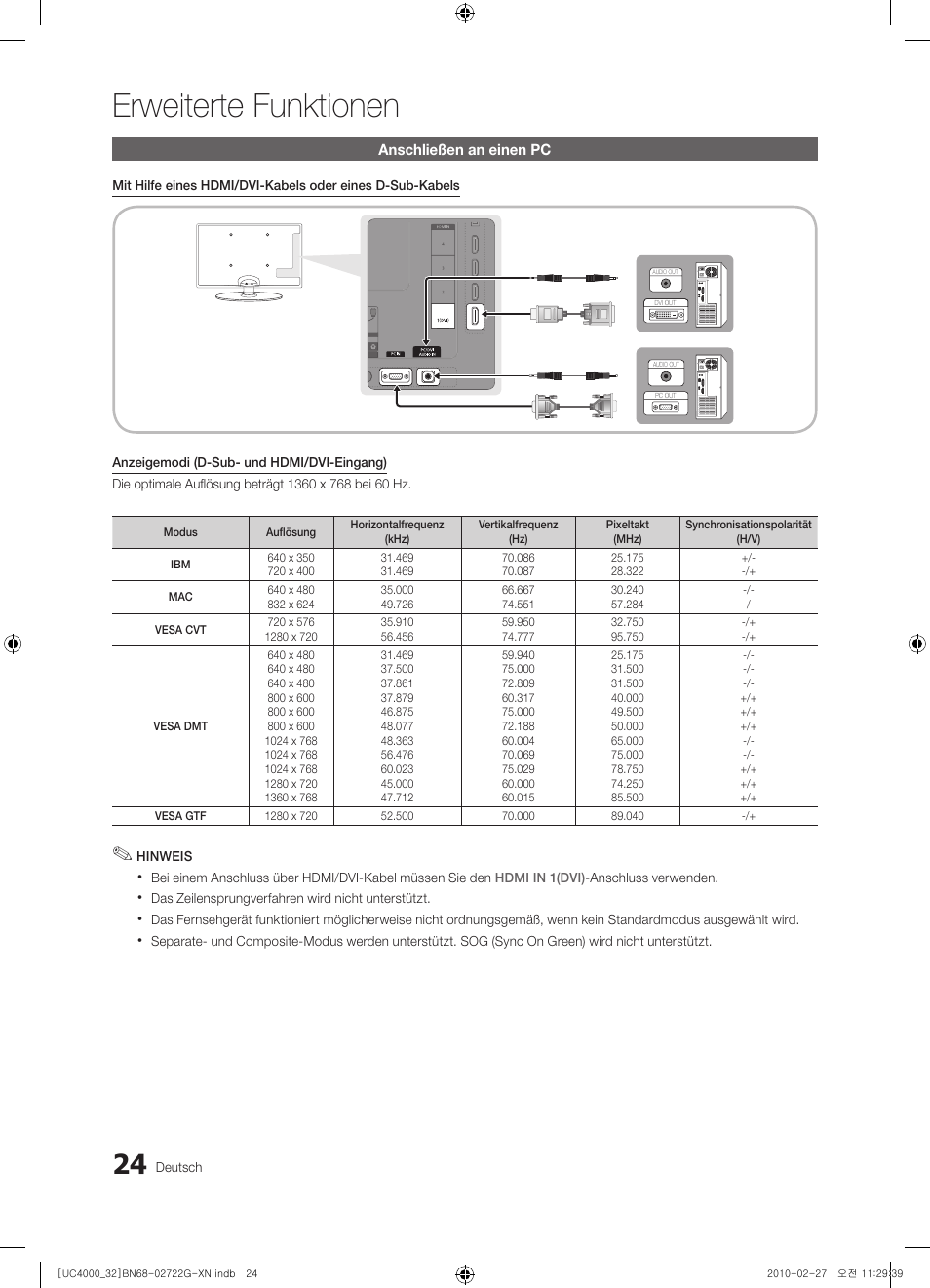 Erweiterte funktionen | Samsung UE32C4000PW User Manual | Page 112 / 177