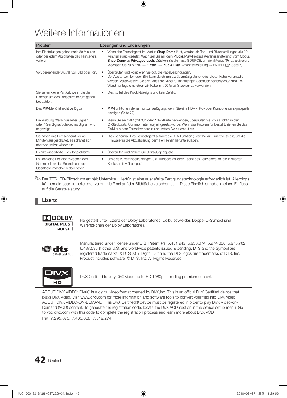 Weitere informationen | Samsung UE32C4000PW User Manual | Page 130 / 177