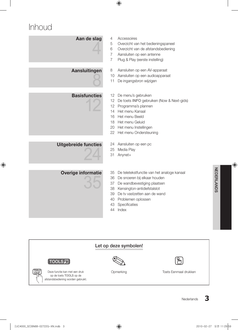 Inhoud | Samsung UE32C4000PW User Manual | Page 135 / 177