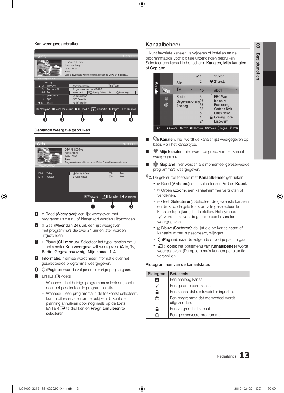 Kanaalbeheer | Samsung UE32C4000PW User Manual | Page 145 / 177