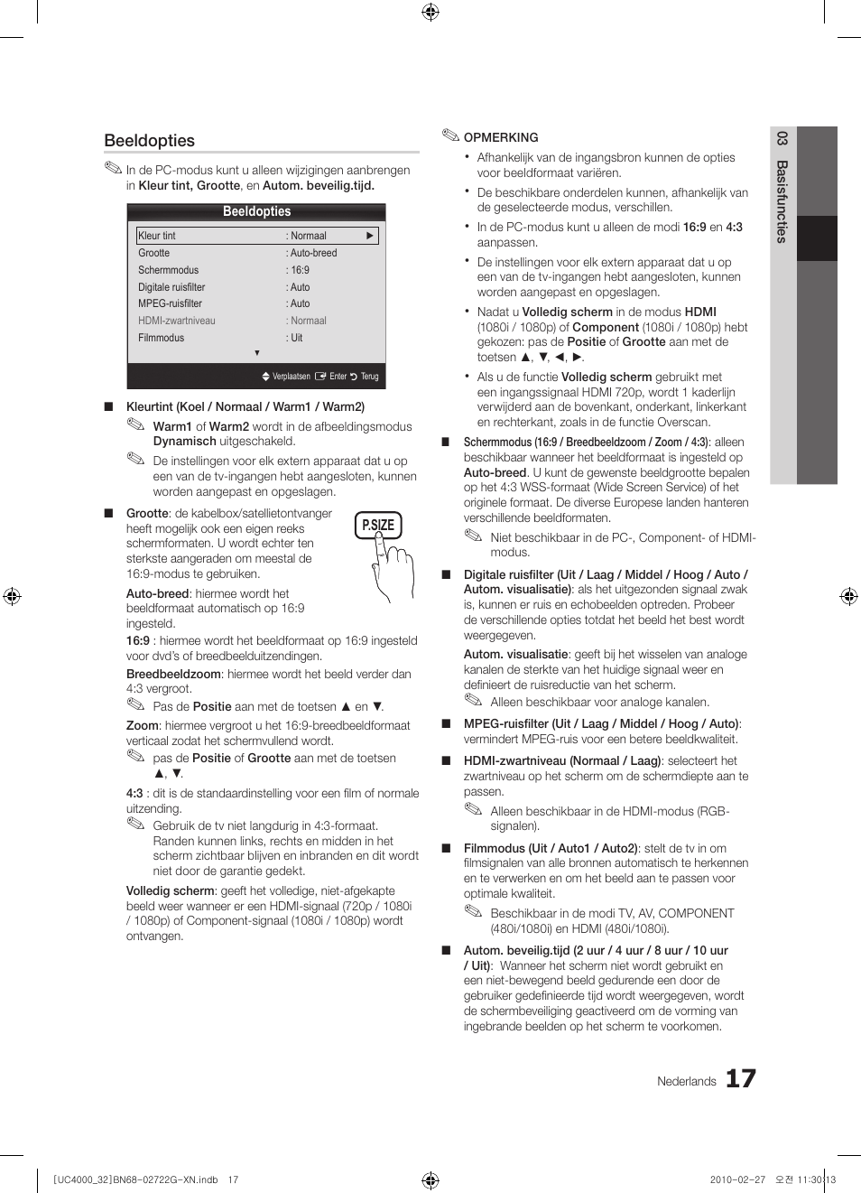 Beeldopties | Samsung UE32C4000PW User Manual | Page 149 / 177