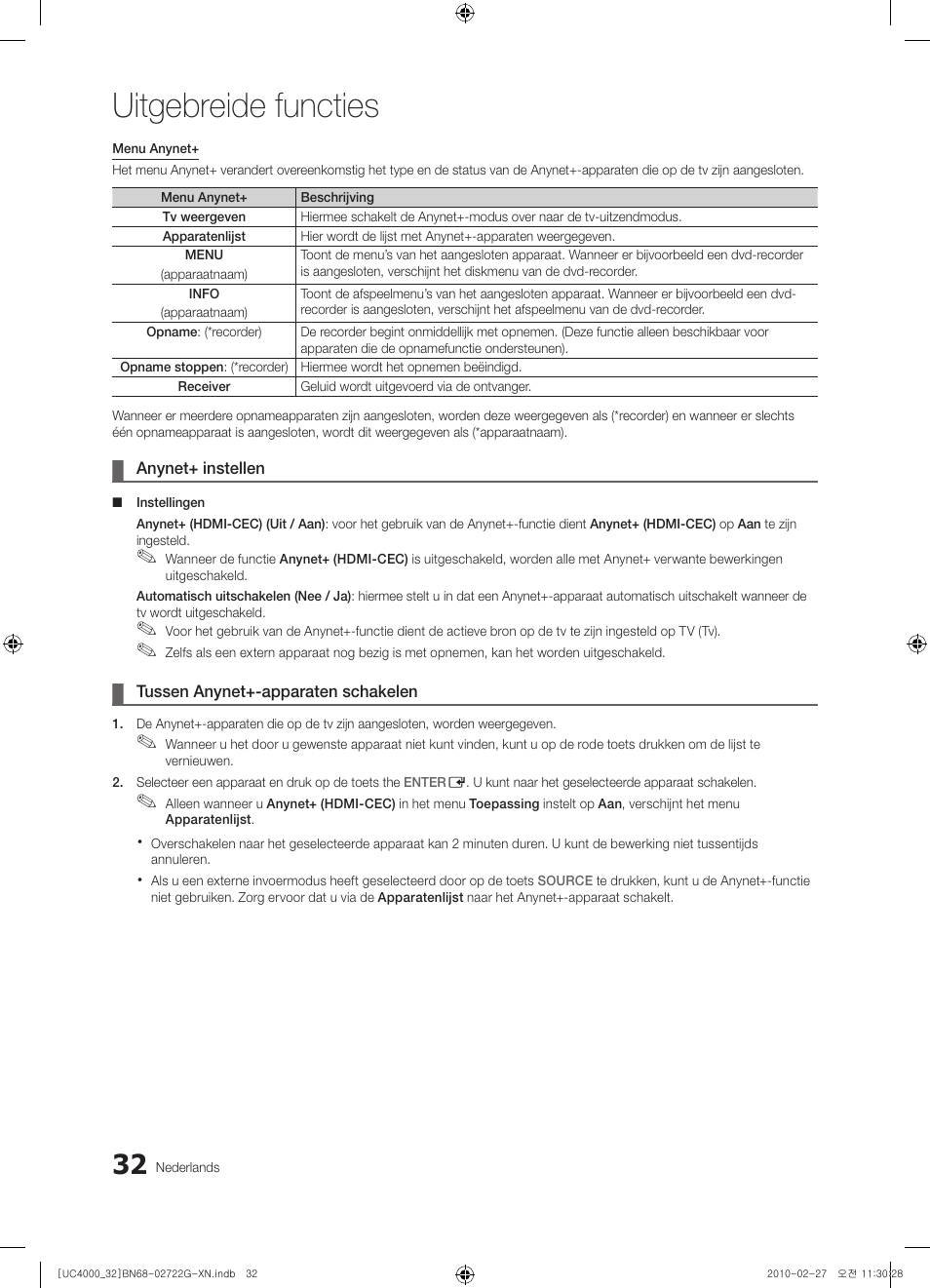 Uitgebreide functies | Samsung UE32C4000PW User Manual | Page 164 / 177