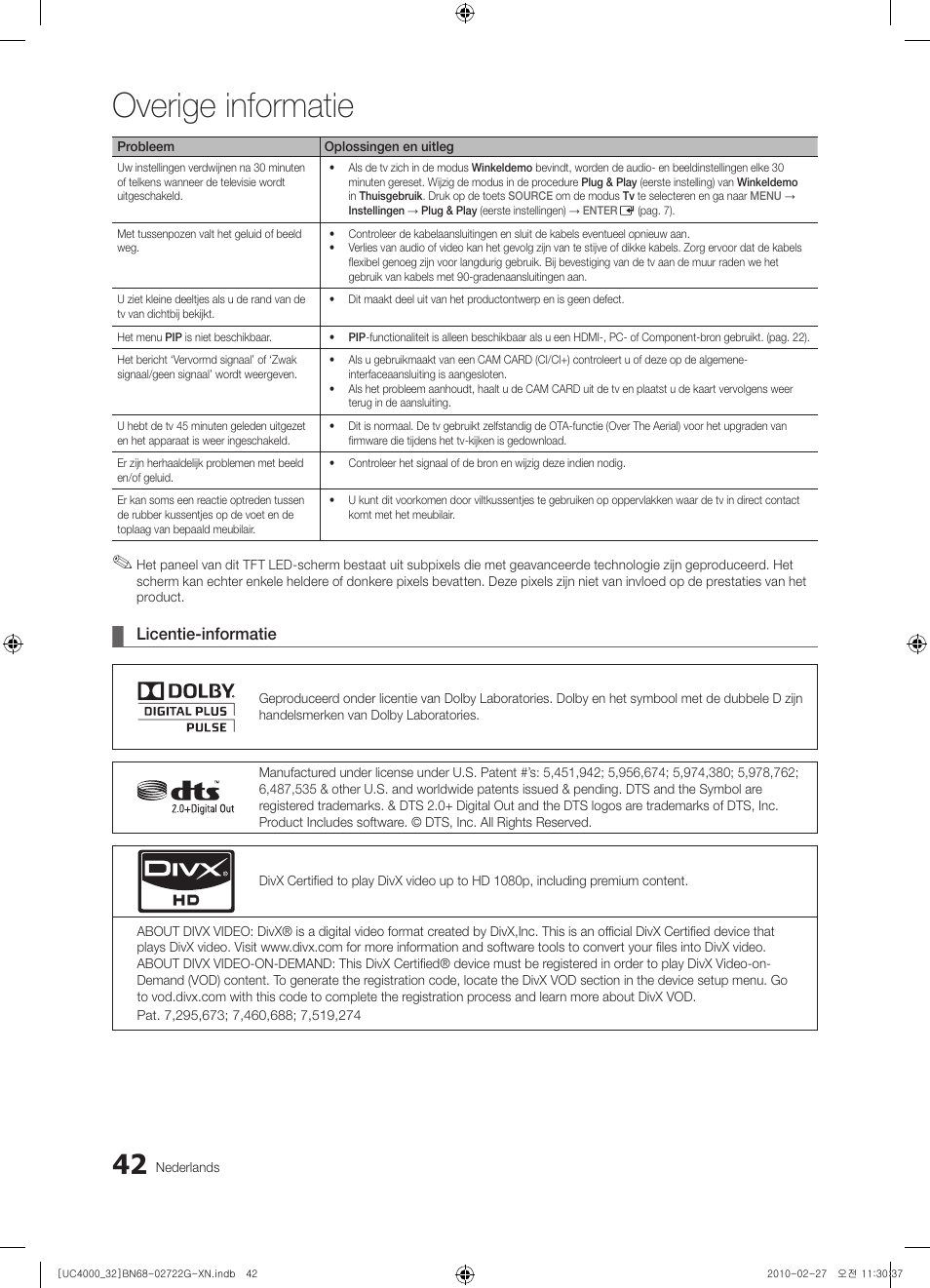 Overige informatie | Samsung UE32C4000PW User Manual | Page 174 / 177