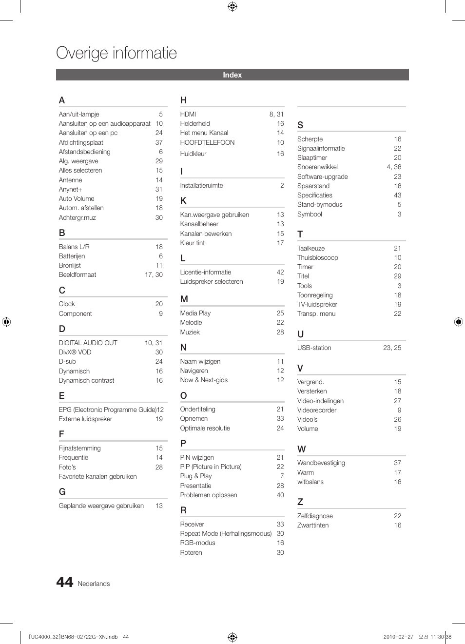 Overige informatie | Samsung UE32C4000PW User Manual | Page 176 / 177
