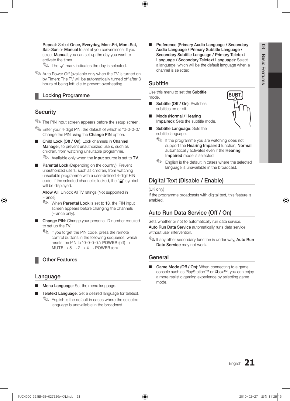 Samsung UE32C4000PW User Manual | Page 21 / 177