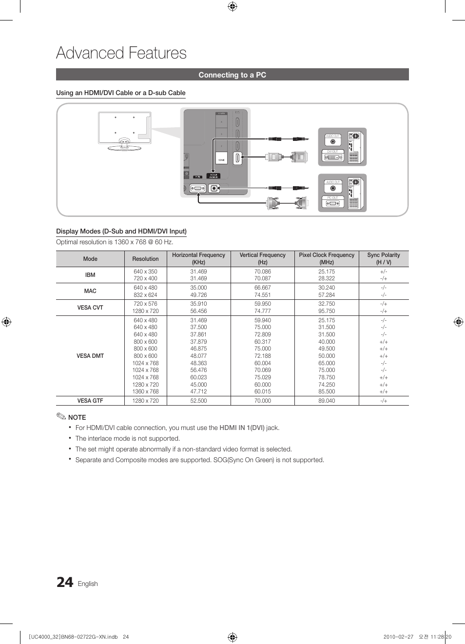 Advanced features | Samsung UE32C4000PW User Manual | Page 24 / 177