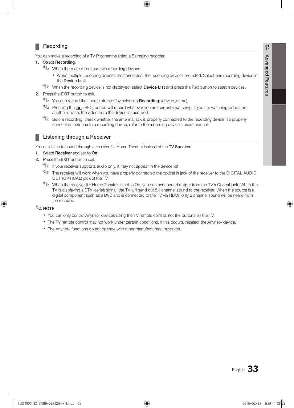 Samsung UE32C4000PW User Manual | Page 33 / 177