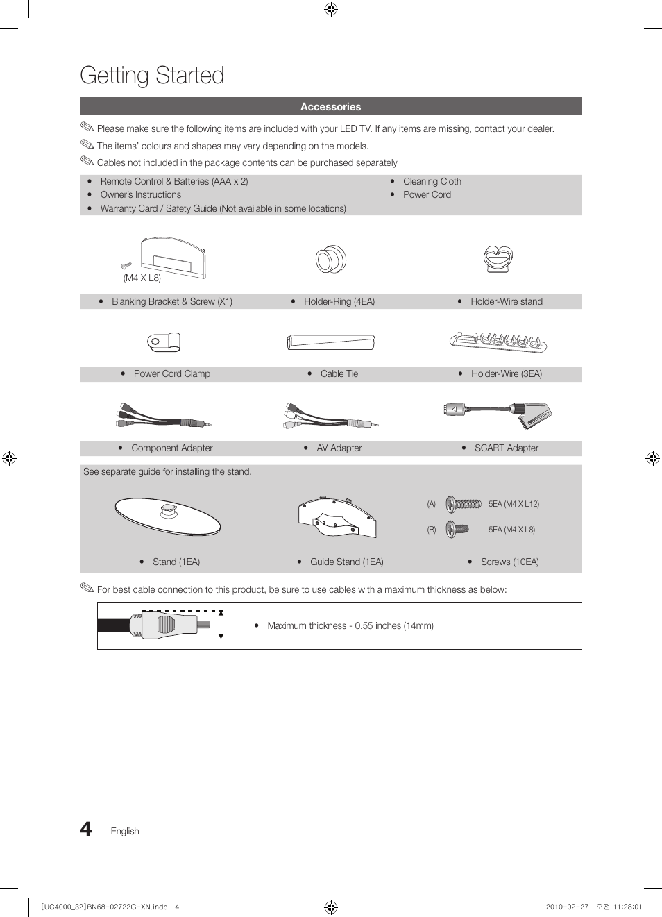 Getting started | Samsung UE32C4000PW User Manual | Page 4 / 177