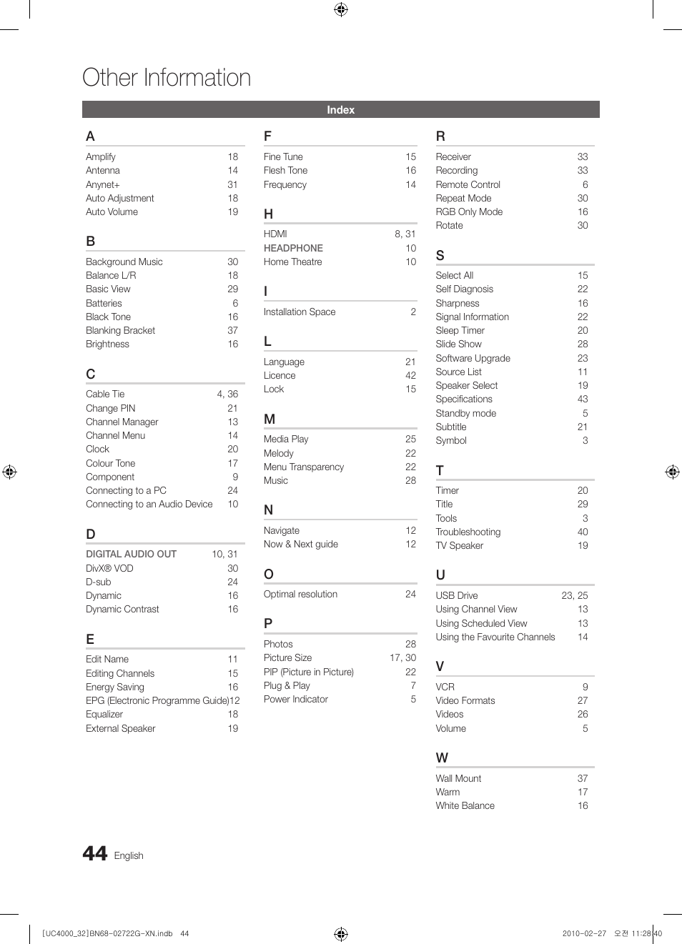 Other information | Samsung UE32C4000PW User Manual | Page 44 / 177