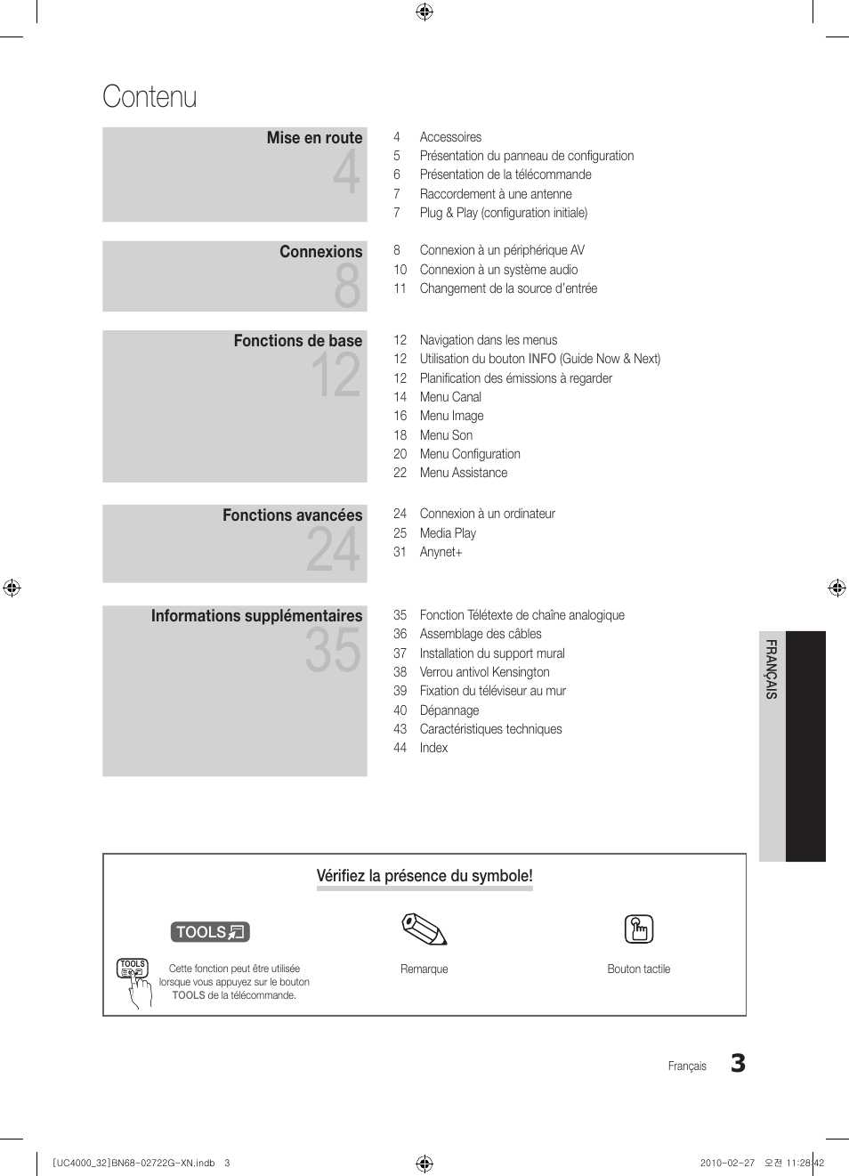 Contenu | Samsung UE32C4000PW User Manual | Page 47 / 177