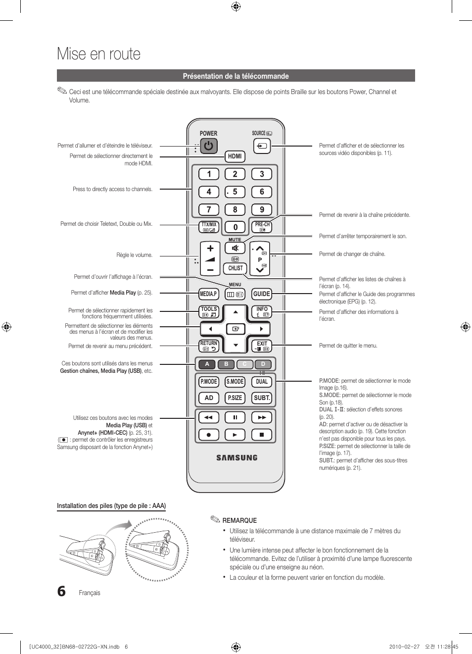 Mise en route | Samsung UE32C4000PW User Manual | Page 50 / 177