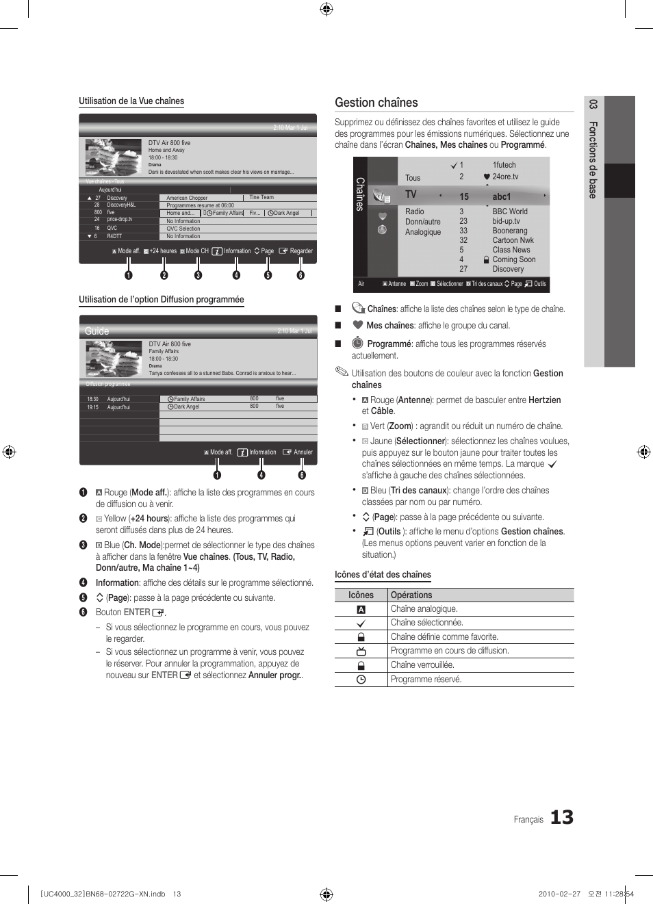 Gestion chaînes | Samsung UE32C4000PW User Manual | Page 57 / 177