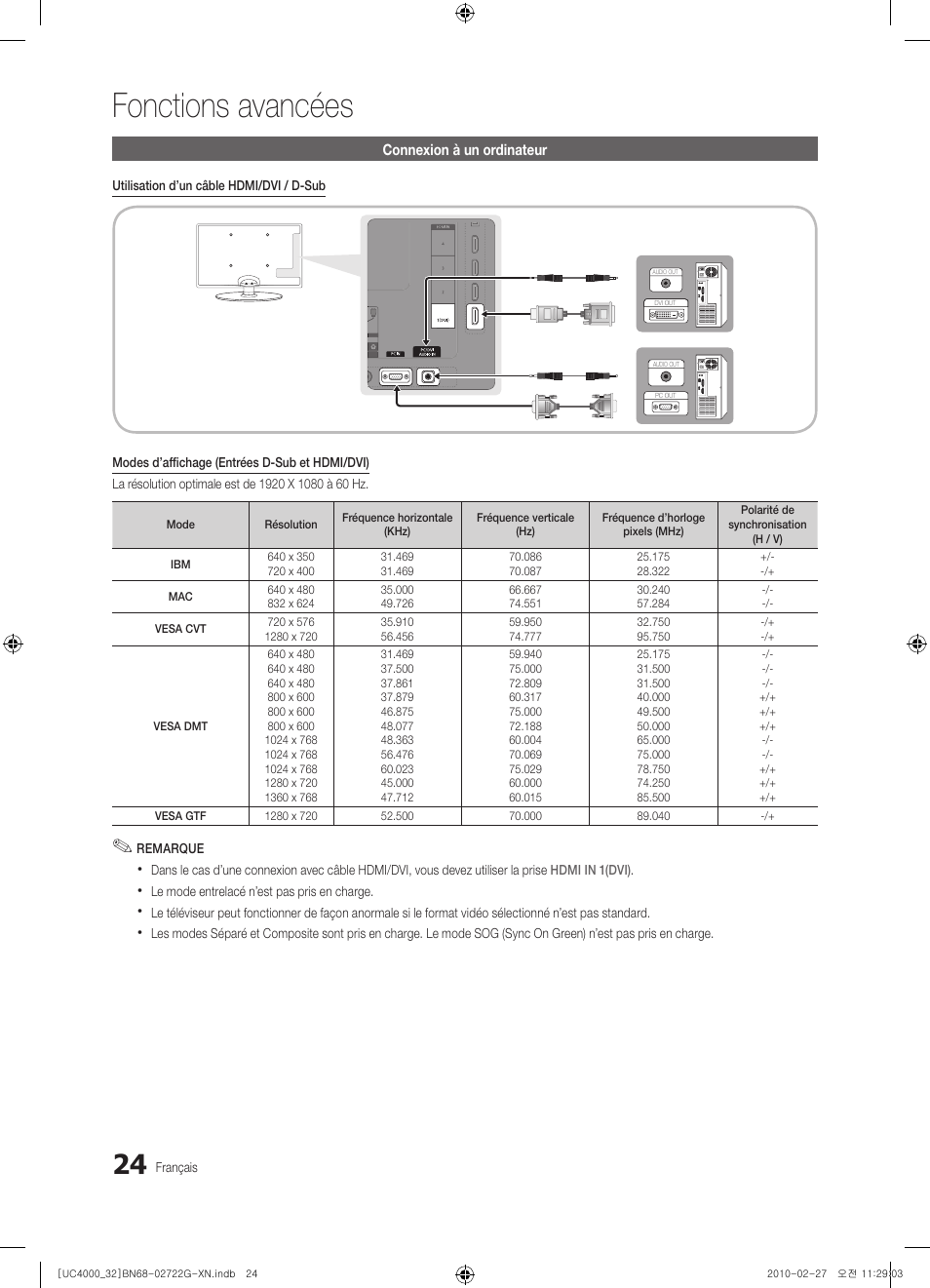 Fonctions avancées | Samsung UE32C4000PW User Manual | Page 68 / 177