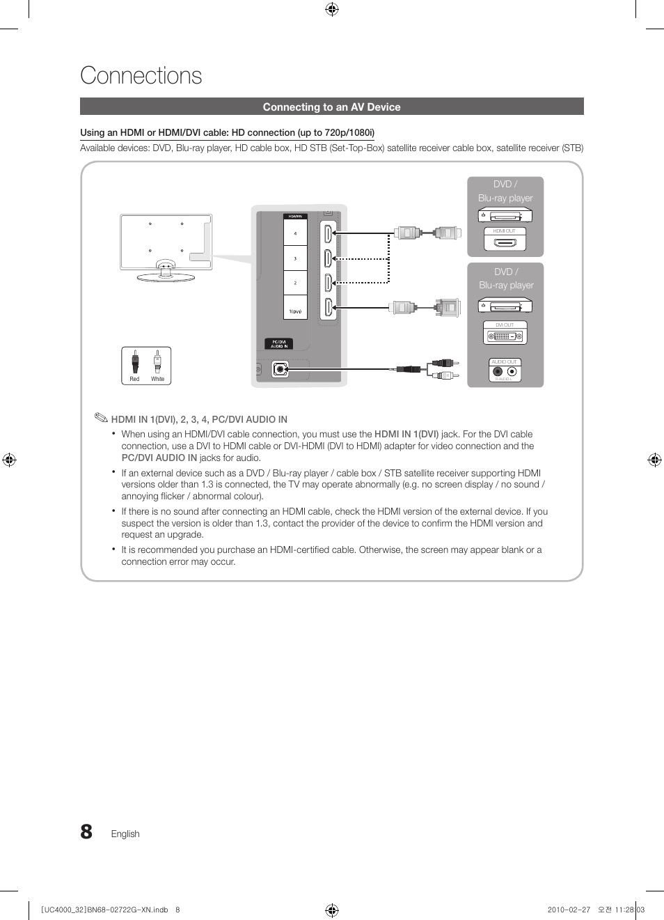 Connections | Samsung UE32C4000PW User Manual | Page 8 / 177