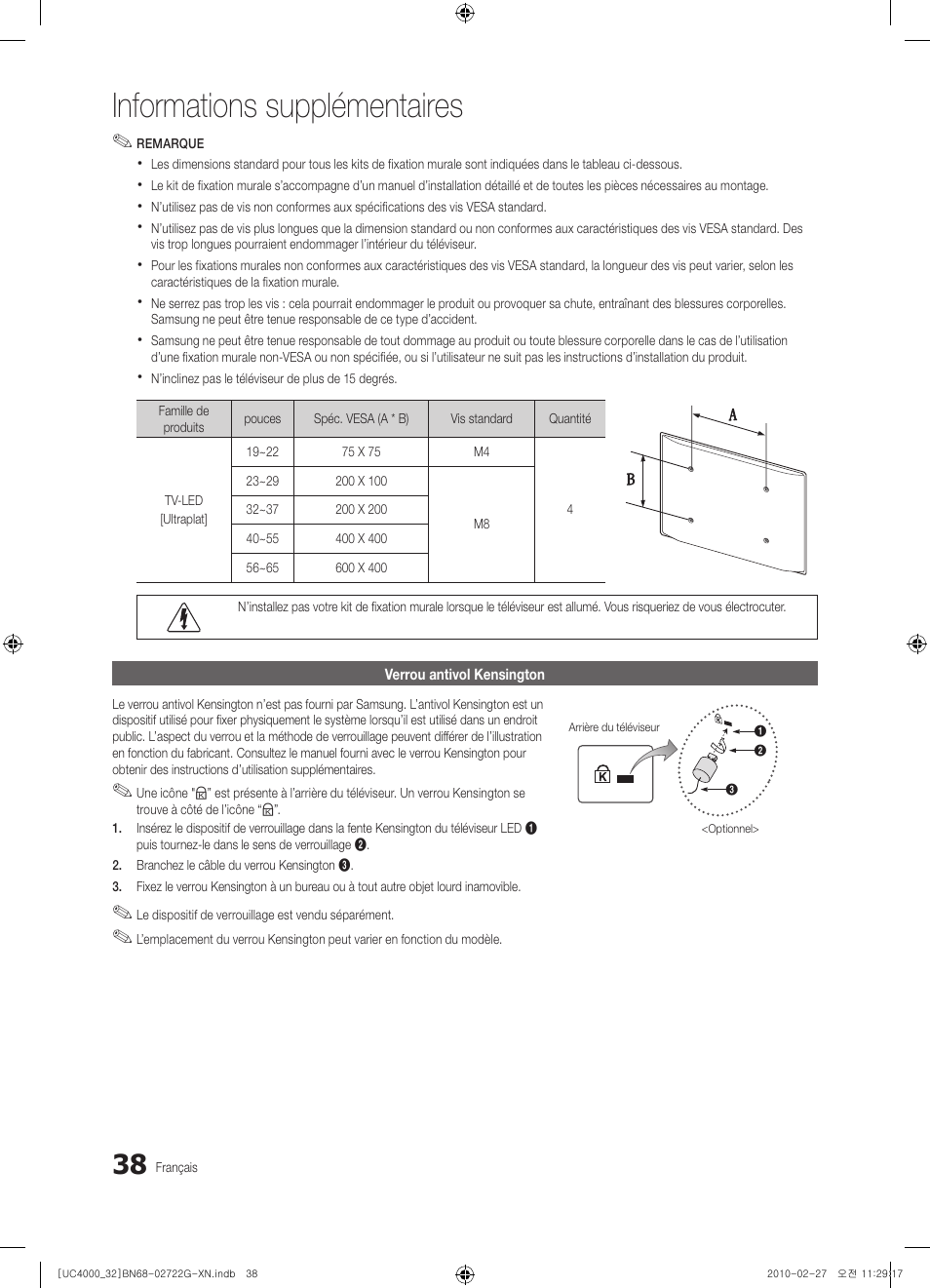 Informations supplémentaires | Samsung UE32C4000PW User Manual | Page 82 / 177