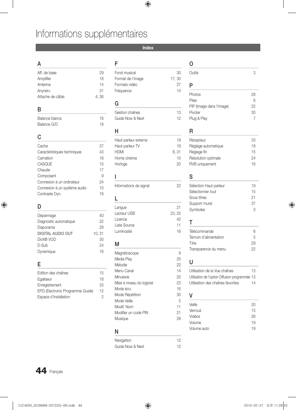 Informations supplémentaires | Samsung UE32C4000PW User Manual | Page 88 / 177