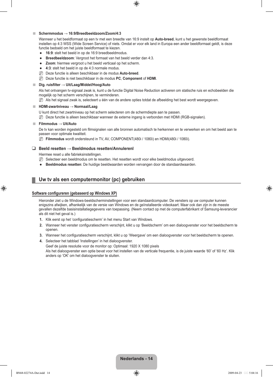 Uw tv als een computermonitor (pc) gebruiken | Samsung LE32B530P7N User Manual | Page 106 / 282