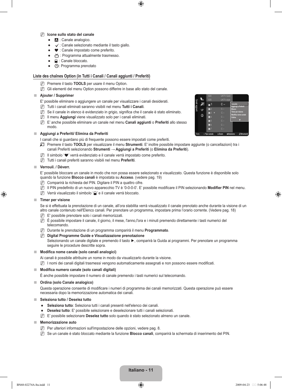 Italiano - 11 | Samsung LE32B530P7N User Manual | Page 133 / 282