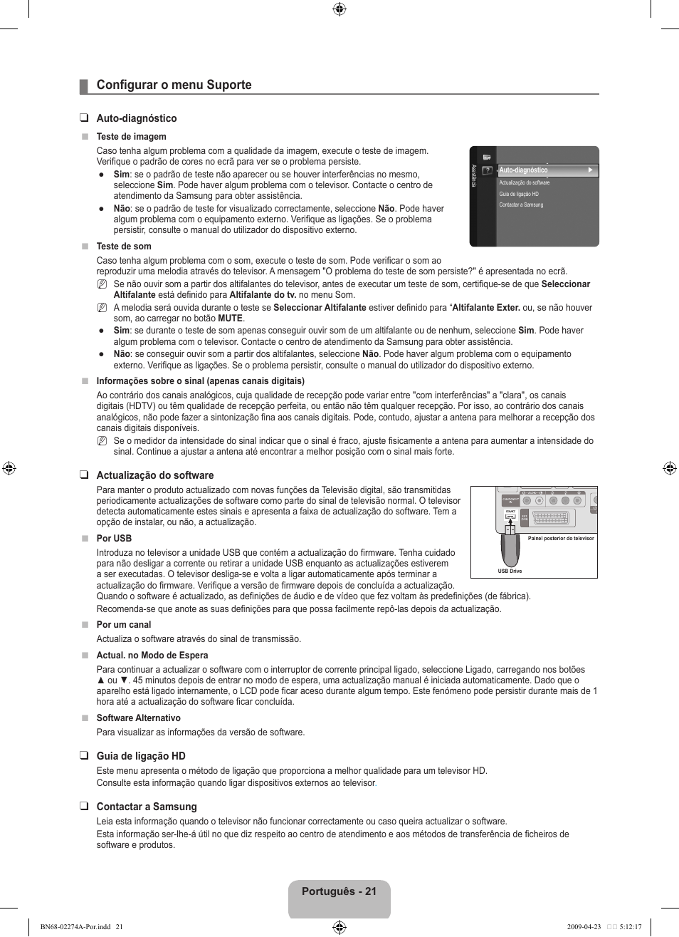Configurar o menu suporte | Samsung LE32B530P7N User Manual | Page 205 / 282