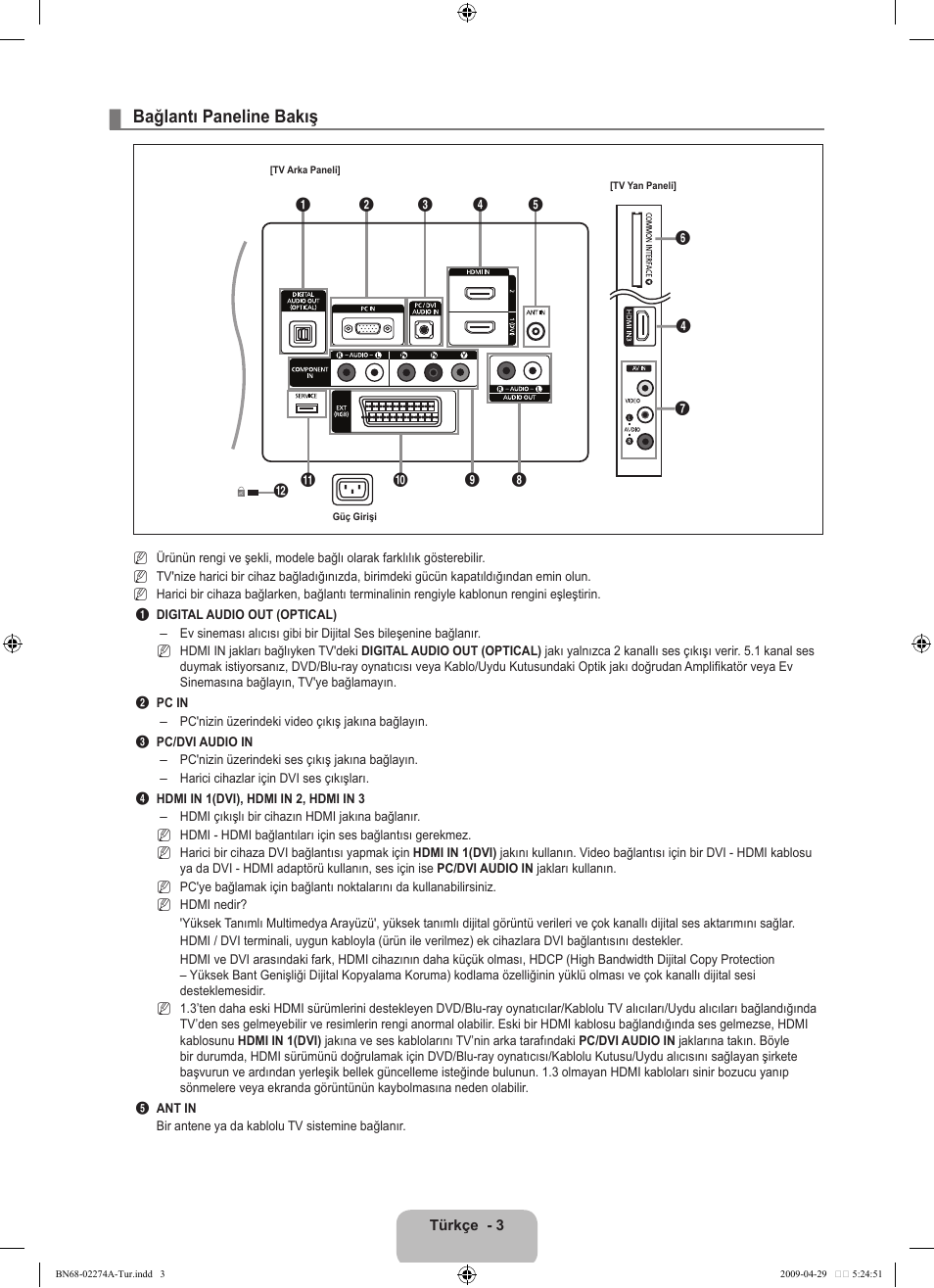 Bağlantı paneline bakış | Samsung LE32B530P7N User Manual | Page 247 / 282