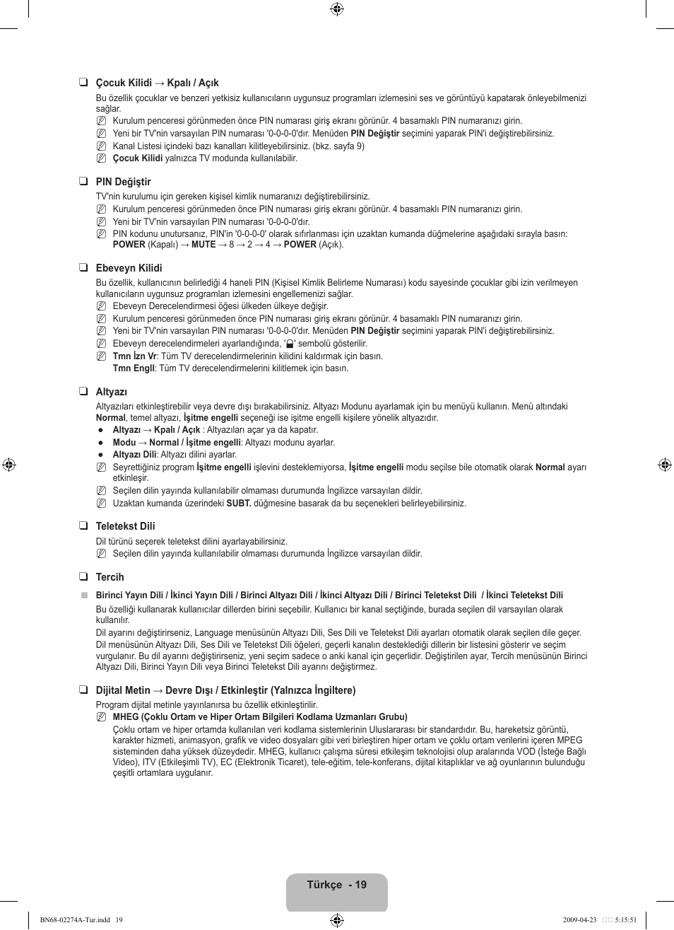 Samsung LE32B530P7N User Manual | Page 263 / 282