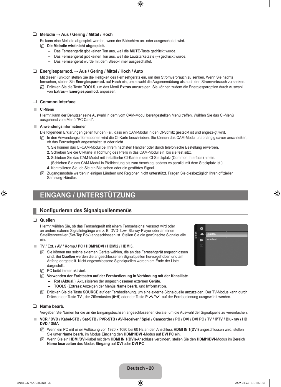 Eingang / unterstützung, Konfigurieren des signalquellenmenüs | Samsung LE32B530P7N User Manual | Page 82 / 282