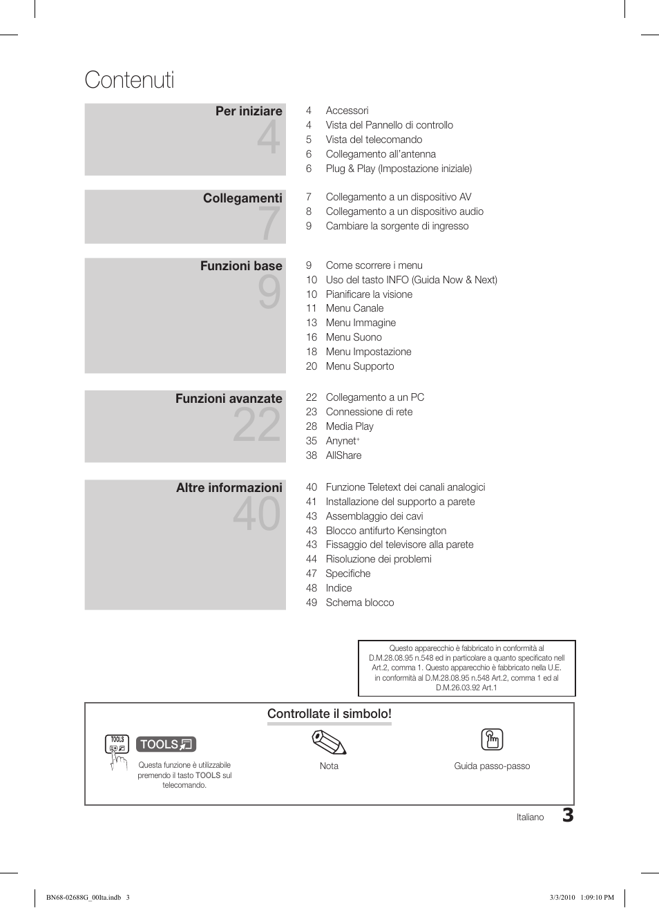 Contenuti | Samsung LE32C550J1W User Manual | Page 147 / 194