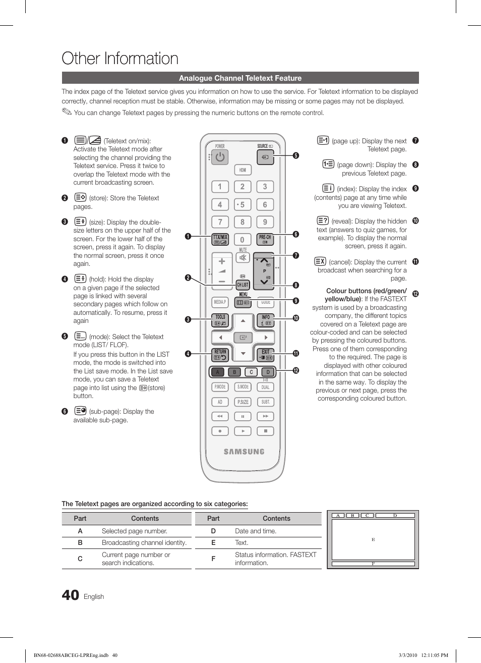 Other information | Samsung LE32C550J1W User Manual | Page 40 / 194