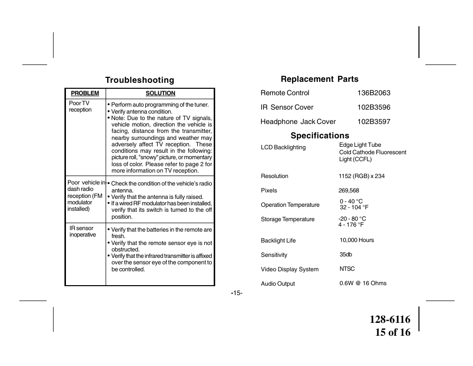 Audiovox VOH684 User Manual | Page 15 / 16
