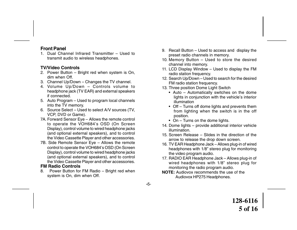 Audiovox VOH684 User Manual | Page 5 / 16