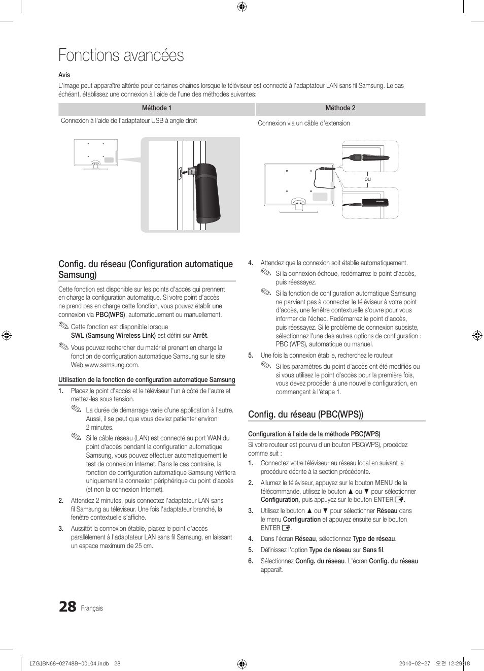Fonctions avancées | Samsung UE37C6000RW User Manual | Page 136 / 217