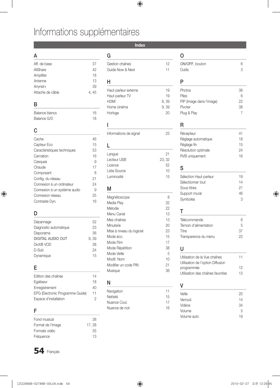 Informations supplémentaires | Samsung UE37C6000RW User Manual | Page 162 / 217