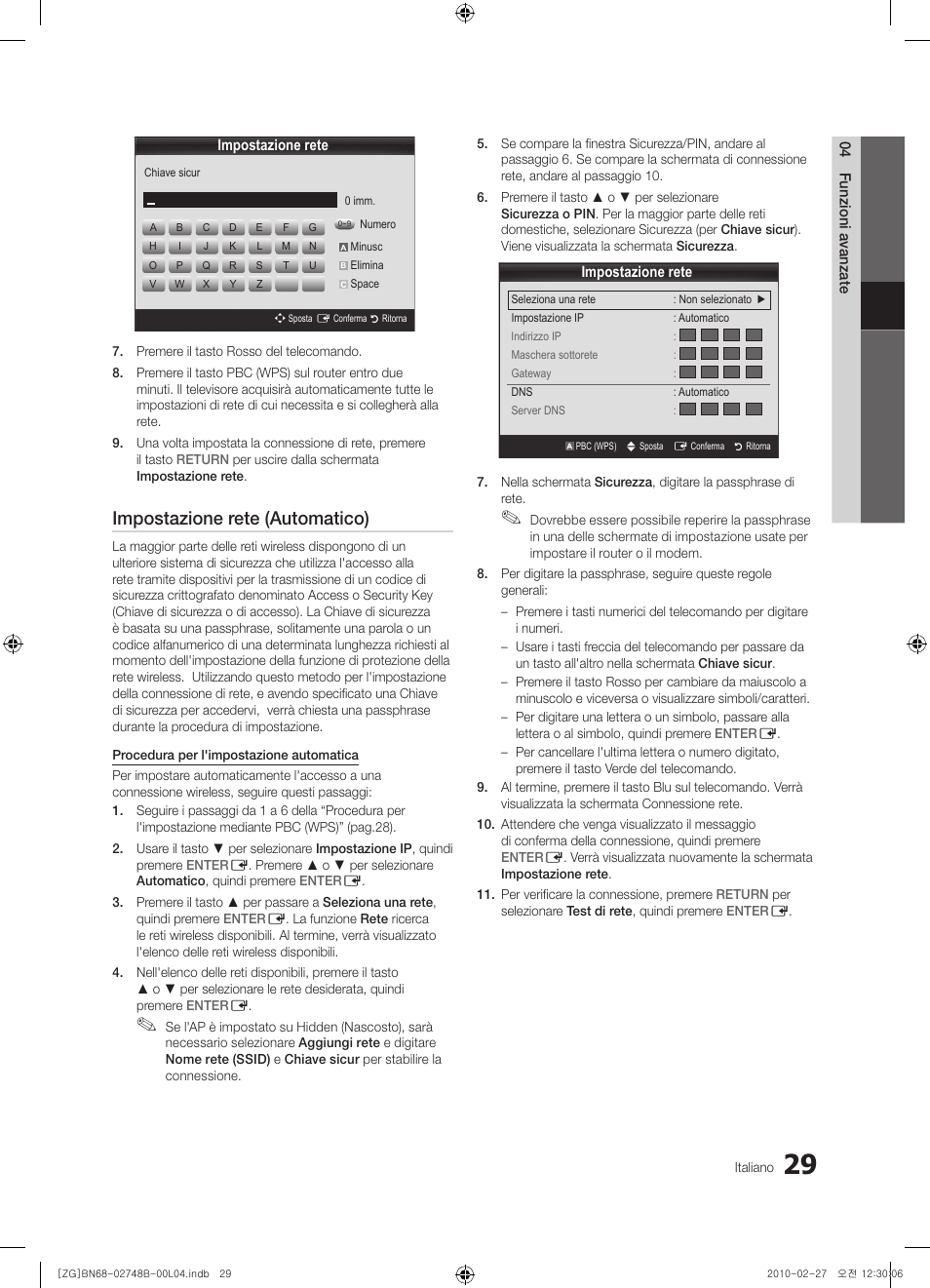 Impostazione rete (automatico) | Samsung UE37C6000RW User Manual | Page 191 / 217