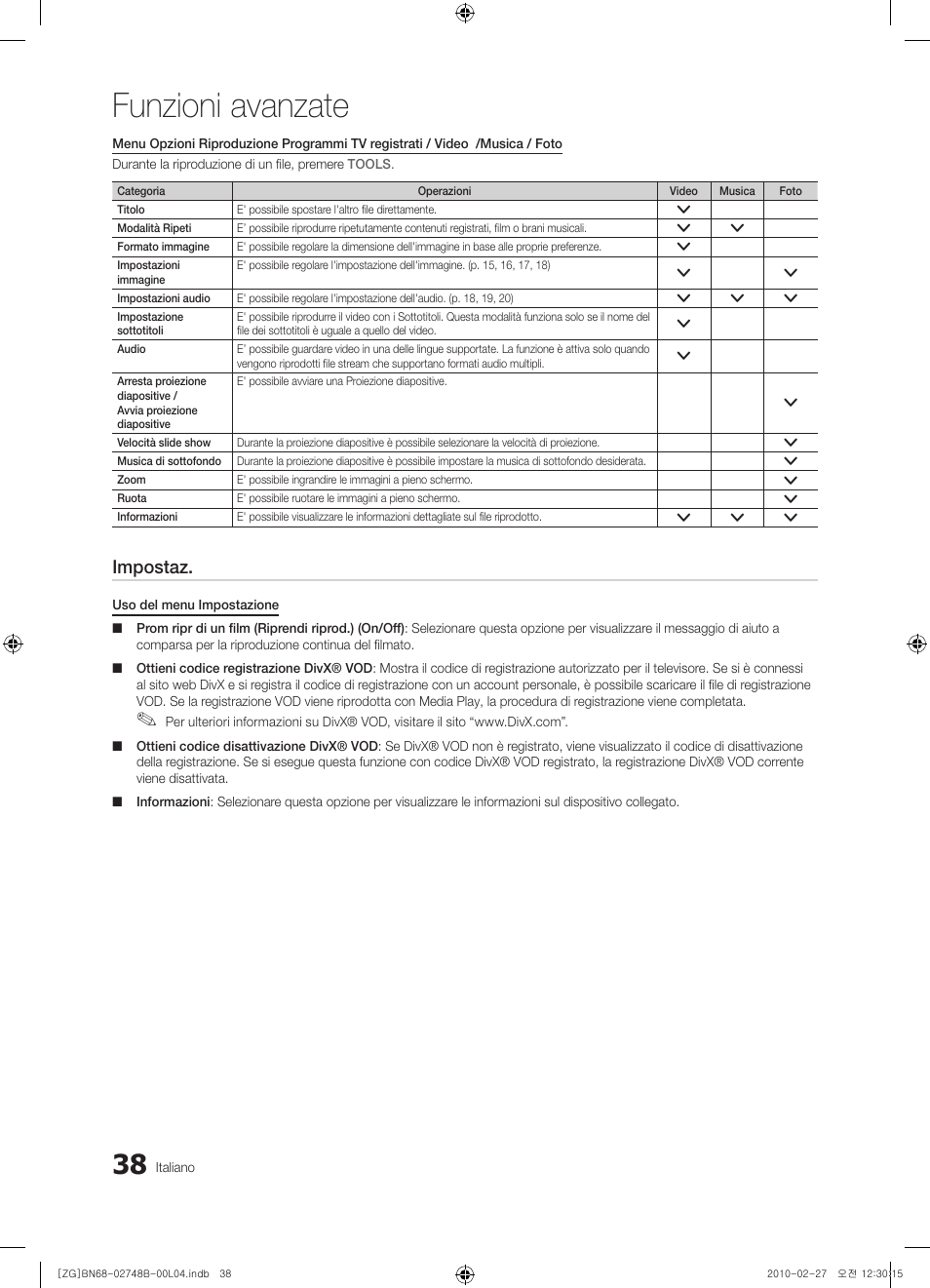 Funzioni avanzate, Impostaz | Samsung UE37C6000RW User Manual | Page 200 / 217