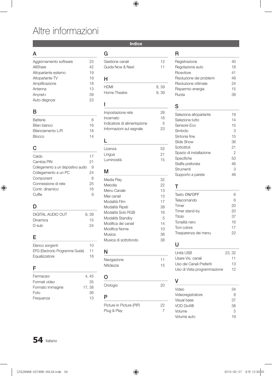 Altre informazioni | Samsung UE37C6000RW User Manual | Page 216 / 217