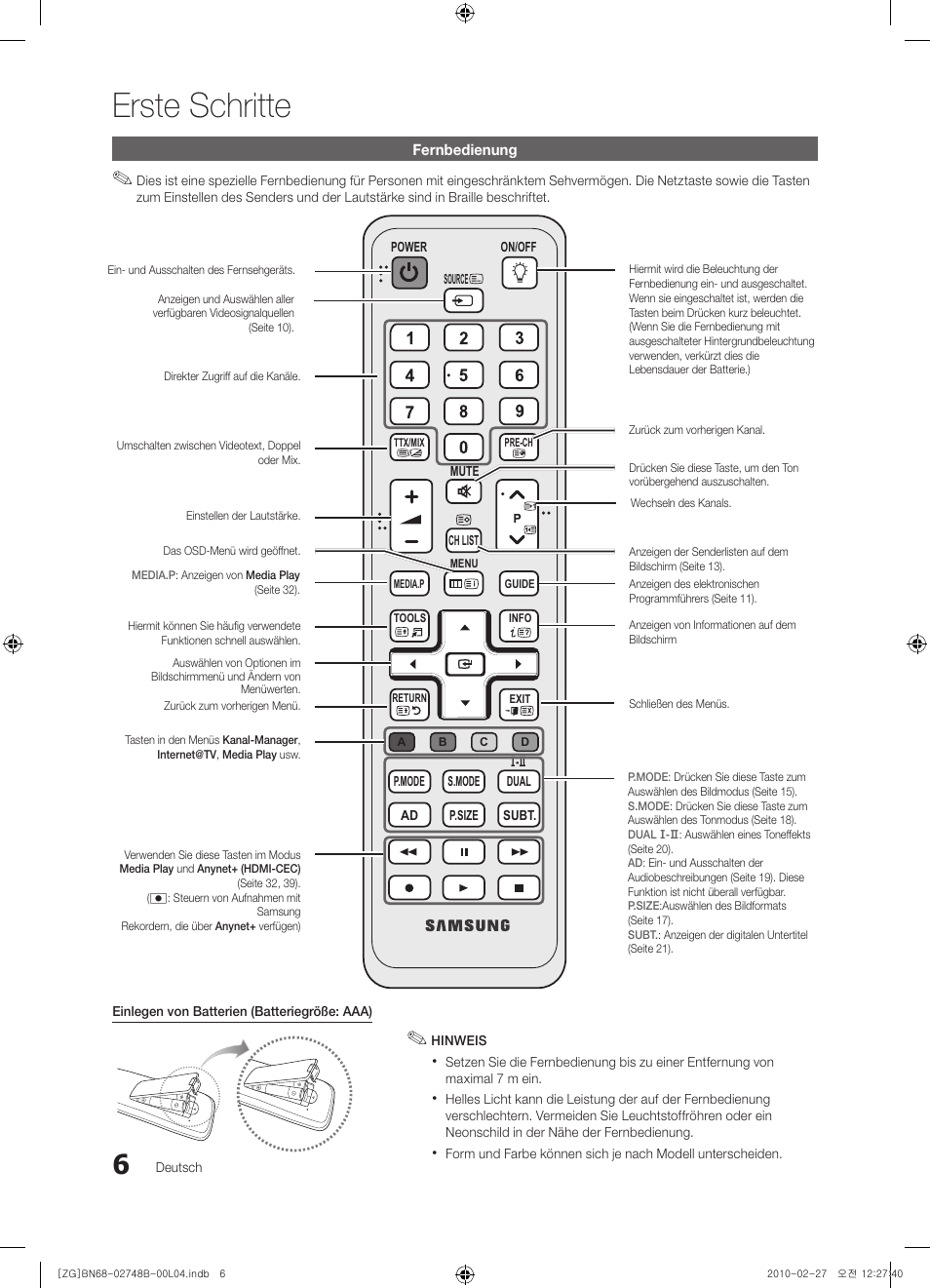 Erste schritte | Samsung UE37C6000RW User Manual | Page 60 / 217