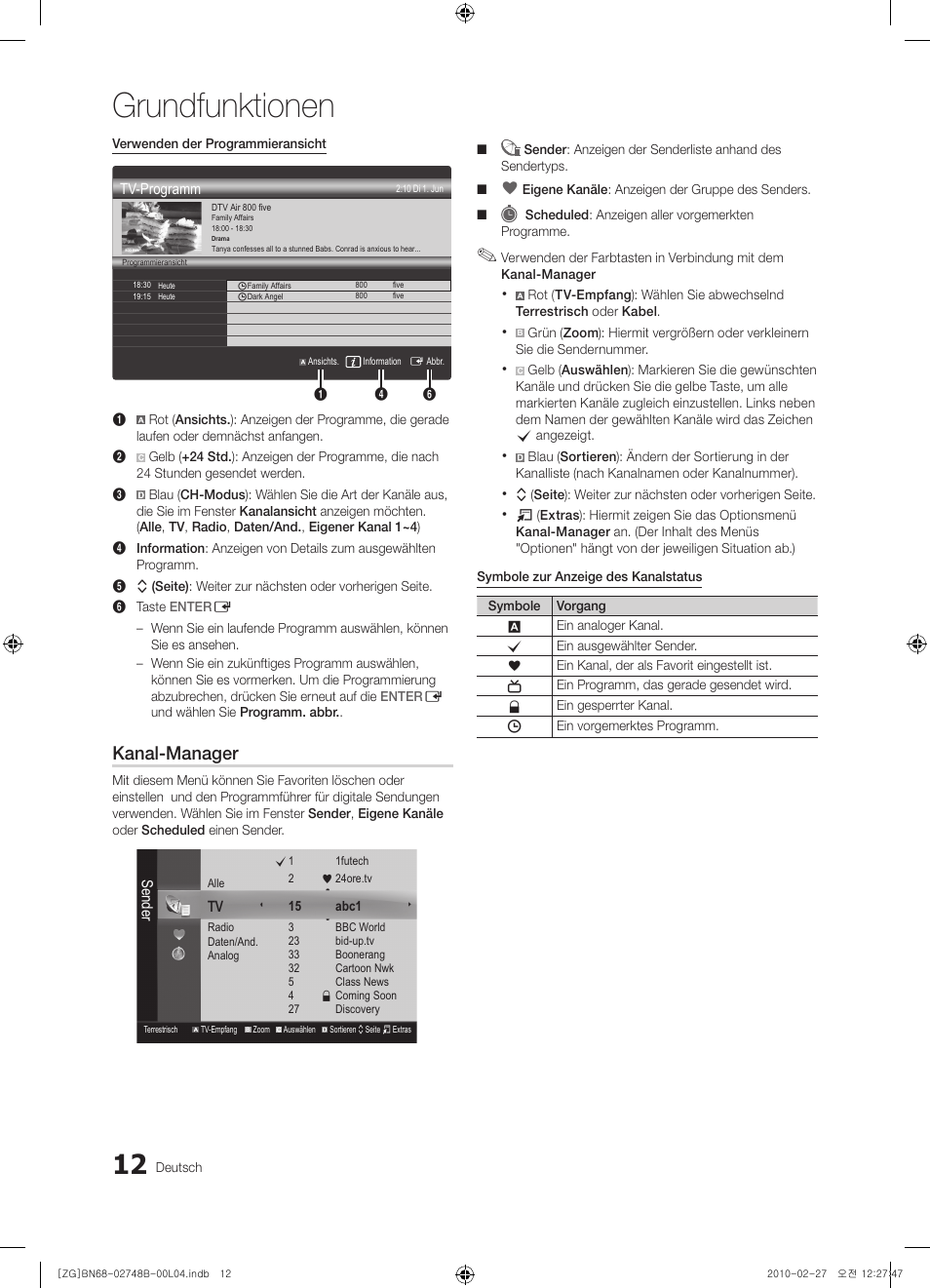 Grundfunktionen, Kanal-manager | Samsung UE37C6000RW User Manual | Page 66 / 217