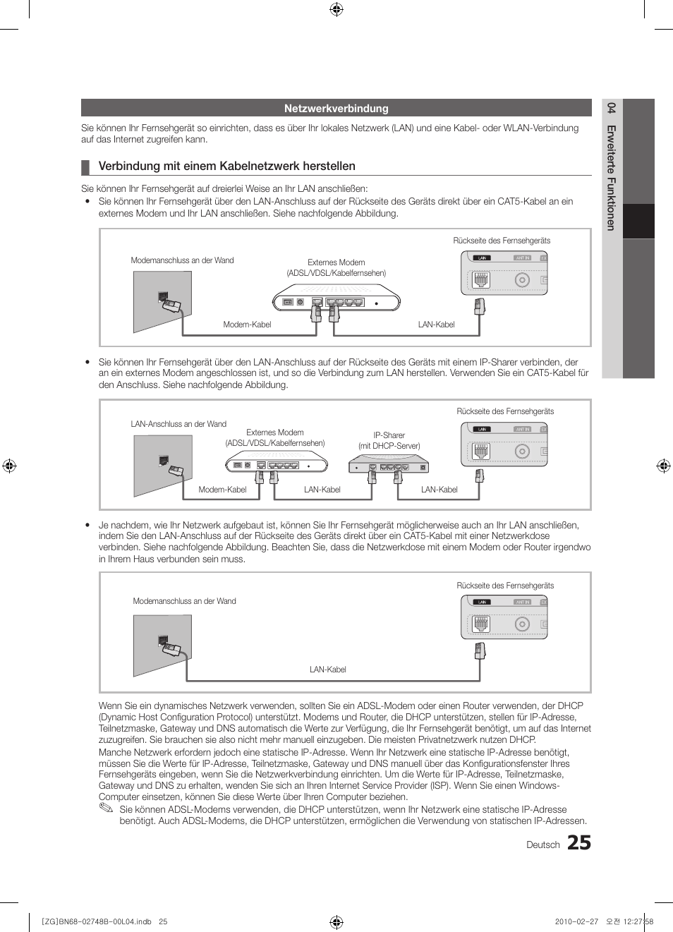 Verbindung mit einem kabelnetzwerk herstellen | Samsung UE37C6000RW User Manual | Page 79 / 217