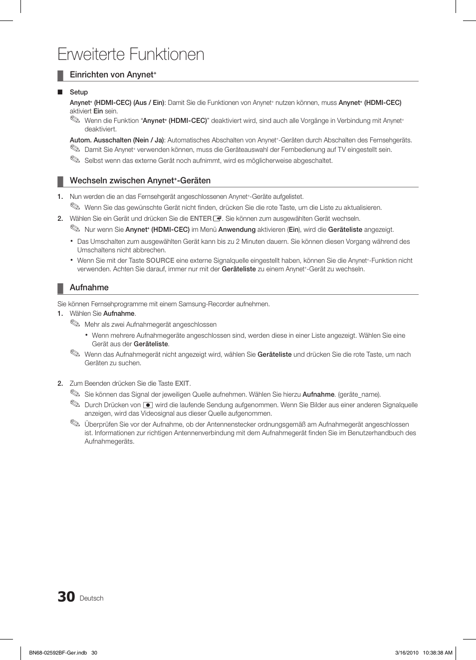 Erweiterte funktionen | Samsung LE32C450E1W User Manual | Page 108 / 157
