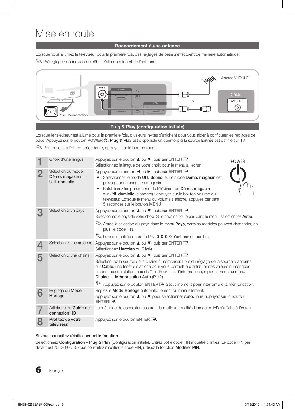 Mise en route | Samsung LE32C450E1W User Manual | Page 45 / 157