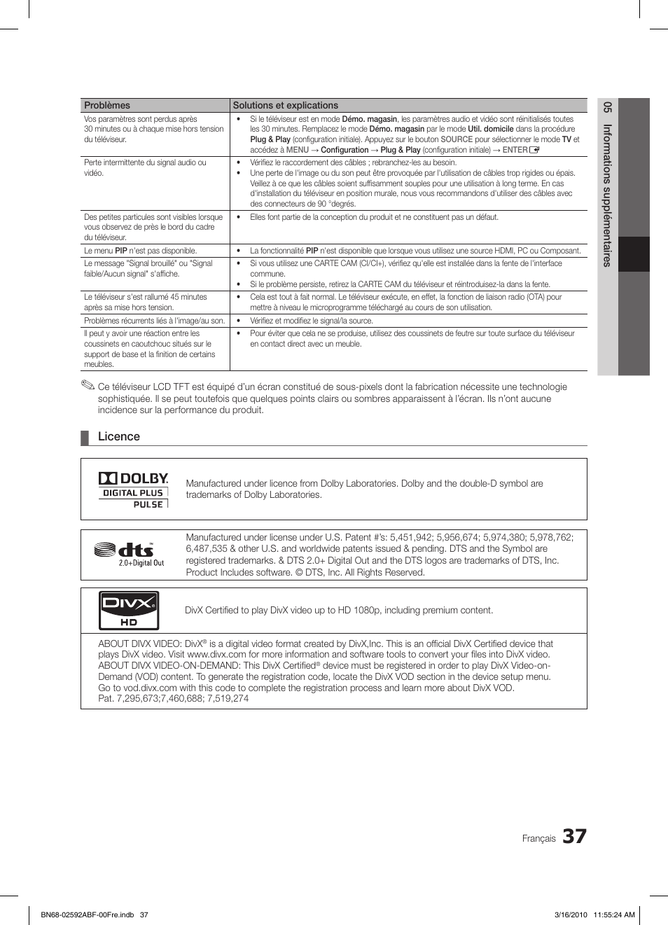 Licence | Samsung LE32C450E1W User Manual | Page 76 / 157