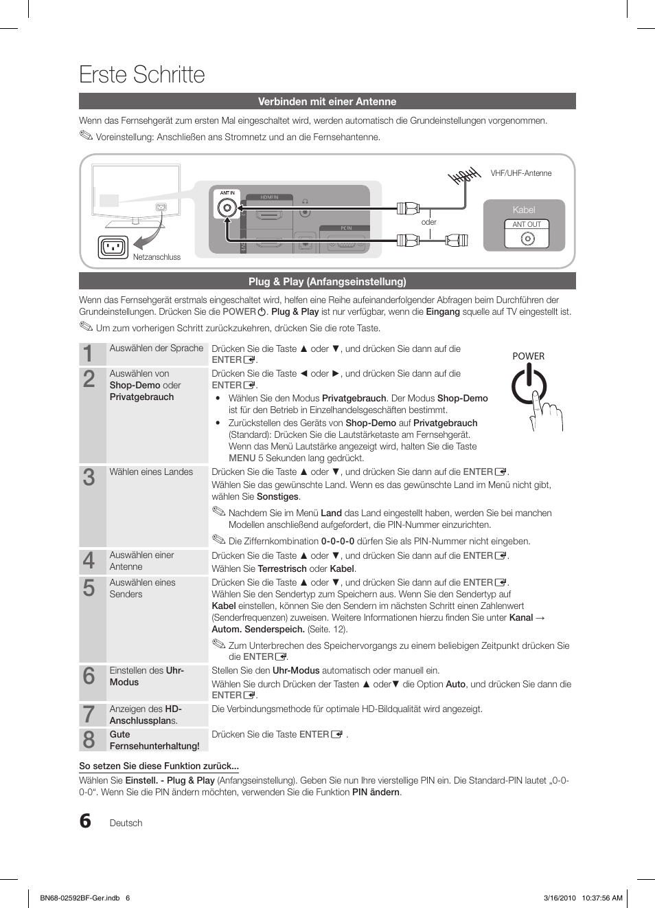 Erste schritte | Samsung LE32C450E1W User Manual | Page 84 / 157